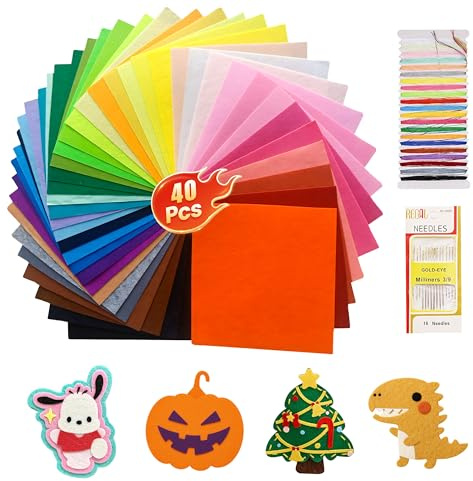 40 Farben Bastelfilz,Filzstoff 20 x 30 cm,Vergrößern Bastelfilz 1mm,21 Farbige Stickgarn und Nähnadel,Filz zum basteln,zum DIY Handwerk Nähen Manual Decoration,Filzplatten,Filz basteln,Bastelzubehör