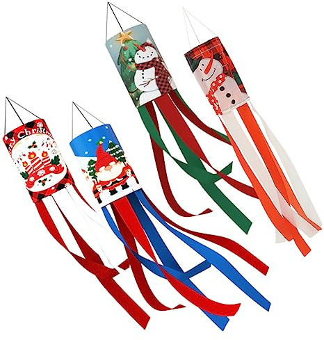PAMINGONO Christmas Windsock Outdoor Garden Hanging Decorations 4pcs Wear-resistant Delicate Wind Socks for Courtyard Xmas Festival Supplies Random Style