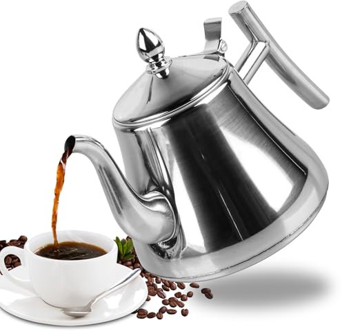 WANDGU 1L Théière avec Infuseur: Théière en Acier Inoxydable, Théière en Acier Inoxydable Cafetière, Bouilloire de Grande Capacité pour Cuisine, Buveur de Thé (Argent)