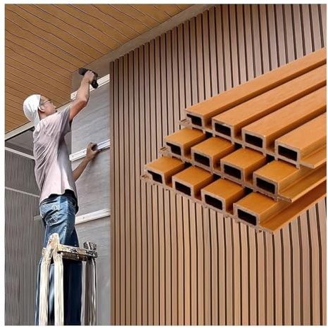 Paneles De Pared De Listones De WPC, Paneles De Valla De Compuesto De Madera Y Plástico, Paneles De Pared 3D De Listones Acústicos Decorativos, Impermeables Y De Fácil Instalación.(Beige,21.6x100 cm)