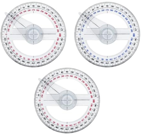 3 goniometri con braccio oscillante in plastica, per misurare l'angolo di 360 gradi, per aule e l'ufficio (colore casuale)