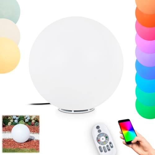 HOFSTEIN Kugelleuchte Ilara, Kugellampe aus weißem Kunststoff, RGB Wegelampe Ø 50 cm mit Fernbedienung, CCT einstellbar 2700-6500, Farbwechsler, Außenleuchte für Garten,Terrasse, Beet, IP 65, E27