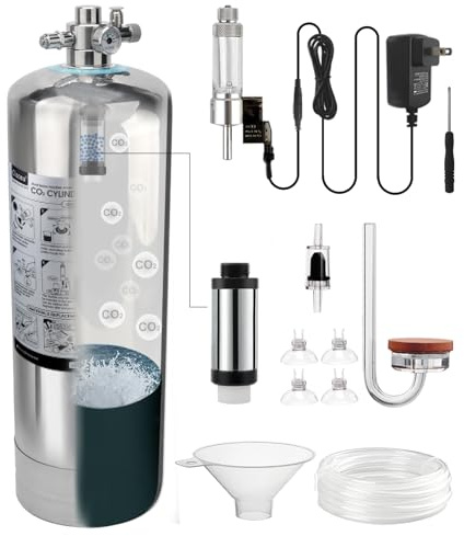 Clscea 5.5L Aquarium CO2 System Generator, Edelstahl Kohlendioxid Reaktor Kit mit Regler Magnetventil für Aquarienpflanzen (G900S), CO2 Aquarium Kit
