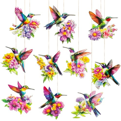 Hummingbird Christmas Ornament Wooden Bird Hanging Decoration Pendant with Hemp Rope for Christmas Tree Decoration Home Party Wall Decor (20PCS)