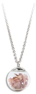 Gioielli Botanici Collana Hanami a maglie Inox, Ampolla in Vetro con Fiori Naturali di Ciliegio Giapponese