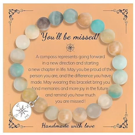 Green Stone Bracelets for Womens,Bead Healing Bracelets for Women,Good Luck Bracelet for Colleagues Leaving,Elastic Crystal Bead Bracelet Jewellery wth You Will Be Missed Card for Lady Teen Girl