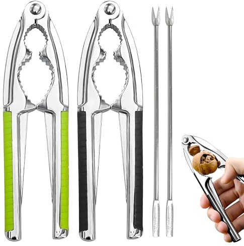 QACUU Haus- Und Küchen Nussknacker Set, 4-Teilig Mit Nussknacker Walnüsse | Haselnussknacker Und Nuss-Pickern Edelstahl Ergonomischer Griff, Stabile Konstruktion Für Walnüsse Haselnüsse Und Maroni.