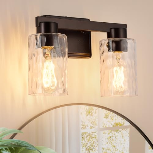2-Light Bathroom Light Fixtures with Water Ripple Glass, Oil Rubbed Bronze
