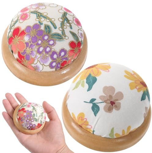 2Pcs Pin Cushion, Cute Pin Cushions for Sewing, Wooden Base Needle Pincushions Japanese Style Pincushions Pins Holders Round Shaped Pins Cushions Needle Holders for Sewing Craft