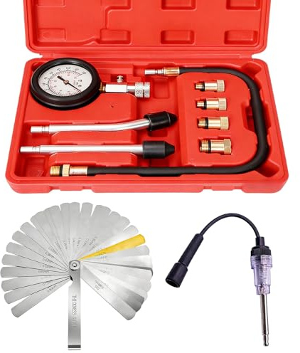 PRITOK Petrol Engine Compression Tester Kit: 9 Pieces Motorcycle Engine Testing Tools, Multi-Adapter EngineCylinder Pressure Gauge, Pressure Gauge Tool Set, for Automotive and Motorcycle Repair