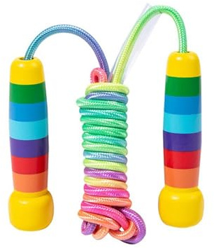 2.8M Jumping Rope, Adjustable Jumping Rope with Wooden Handle for Boys and Girls, Rainbow Design, Optimal for Outdoor Activity and Parties