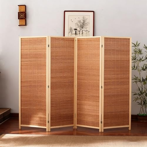 Rumsavdelare och vikbar panelskärm, fristående bambu-skiljeväggar, modern minimalistisk stil för rumsavskiljning (Brown 4panel,59.05in/150cm)