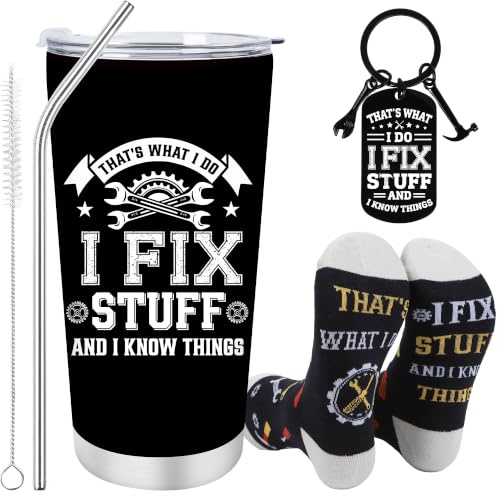 Eiapadeor Funny Gifts for Men - Gifts Grandad Husband Birthday Fathers Day Retirement, That's What I Do I Fix Stuff and I Know Things Present