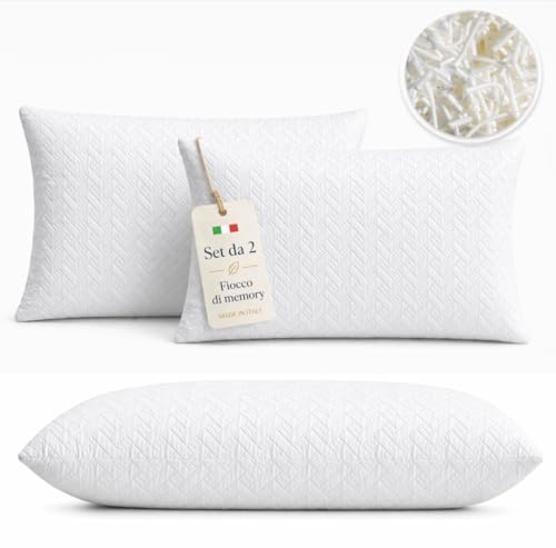 Generico ZenCasa | Cuscino Fiocco di Memory, Cuscino Memory Foam, Cuscino Anallergico e Antiacaro, Cuscino Letto Matrimoniale 100% Made in Italy, Guanciale Letto Matrimoniale 70x45x15cm (2 Cuscini)