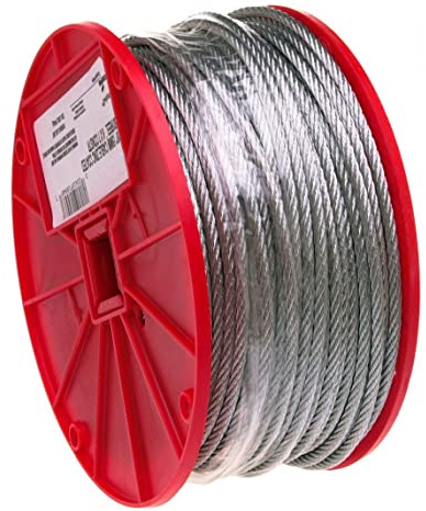 Galvanized Steel Wire Rope on Reel, 7x7 Strand Core, 1/8 Bare OD, 500' Length, 340 lbs Breaking Strength