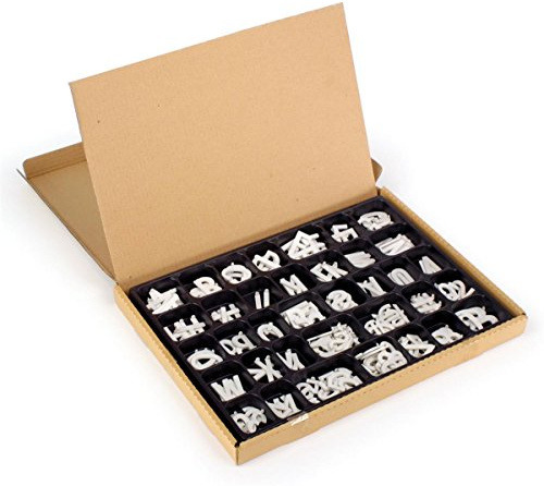 Letter Set 1-1/2” High White Plastic Character Kit – Changeable Message Board Accessory Includes a Corrugated Box with Molded Tray