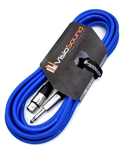 Female XLR to 6.35mm 1/4 Mono TS Jack Lead Mic Signal Cable (Blue, 6m) | Noiseless OFC Signal, Audio, Microphone Cable / 6 Colours