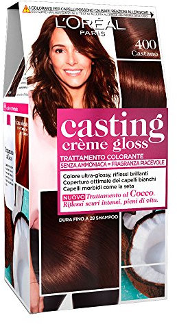 L'Oréal Paris Colorazione Capelli Casting Crème Gloss, Tinta Colore Trattamento senza Ammoniaca per Una Fragranza Piacevole, 400 Castano