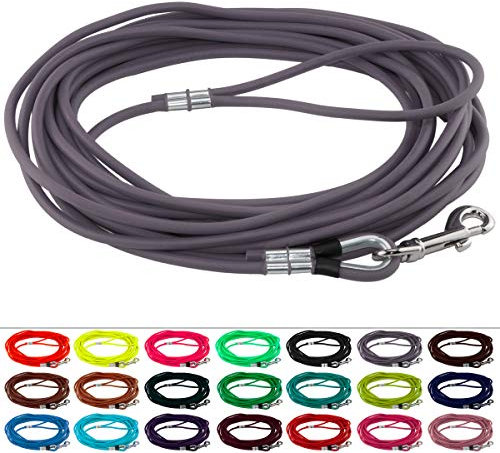 LENNIE Runde BioThane Schleppleine für Hunde ab 25kg, Ø 8mm, 10m lang, mit Handschlaufe, Grau