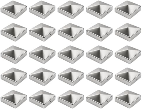 Baumarktplus 25 Stück Pfostenkappe Pyramide Edelstahl 7x7 cm | Abdeckkappe für 7x7 cm Pfosten, Produktabmessung 71x71 mm