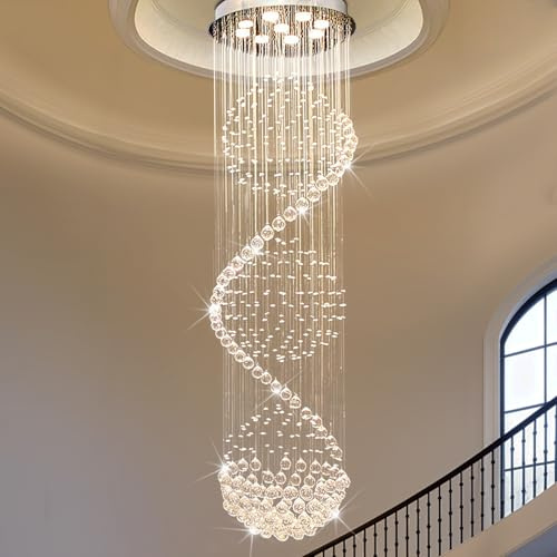 Modern Spectacular Spiral Sphere Rain Drop Chandeliers, k9 Crystal Chandeliers Ceiling Light Fixture for Hallway, Foyer Staircase Light for High Ceilings, Romantic Deco Lamp 20 X 71 of CRYSTOP
