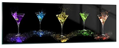 ARTTOR Bilder auf Glas 160x50cm Wandbild Glasdruck Küche - 0442 | Cocktail Trinken Alkohol Panorama Groß XXL Modern Dekoration Wohnzimmer Schlafzimmer Küche Wanddeko Kunstdruck Art ARTTOR