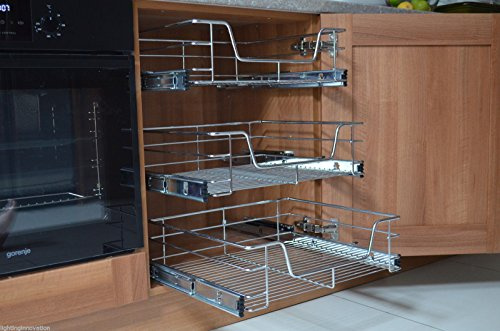 Lighting Innovations 3 X 400MM PULL OUT WIRE Metal BASKET FOR KITCHEN LARDER BASE UNIT CUPBOARD SOFT CLOSE