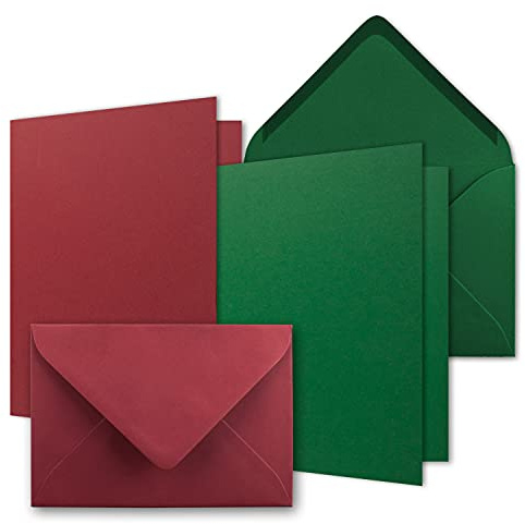 50x Karten-Set DIN B6 - Dunkelrot - Dunkelgrün - 12 x 17 cm Faltkarten mit Umschläge - 2 Farben - Nassklebung