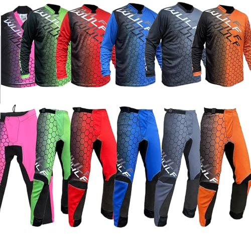 MOTORBIKE WULF MX KIDS RACE SUIT New 2024 Motocross Quad Off Road Trials Enduro Kart ATV MTB Dirt Bike Pit Sport Junior Pant Shirt Kit (Orange,11-13 years With Waist 28)