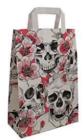 Papiertragetaschen mit Flachhenkel Skulls & Flowers 22 + 10 x 31 cm (100 Stück)