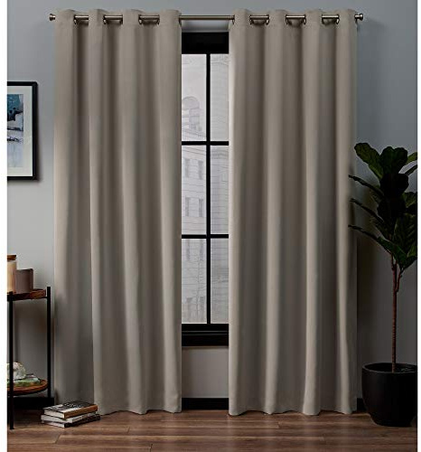 EXCLUSIVE HOME Academy Total Blackout Grommet Top Curtain Panel Pair, 52x96, Vintage Linen