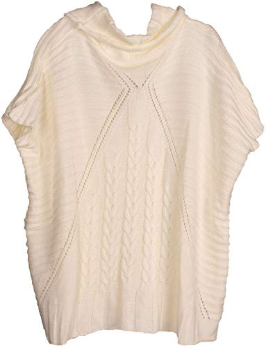 styleBREAKER Poncho da Donna Lavorato a Maglia a treccie, Maniche e Collo a Scialle 08010054, Colore:Crema-Bianco
