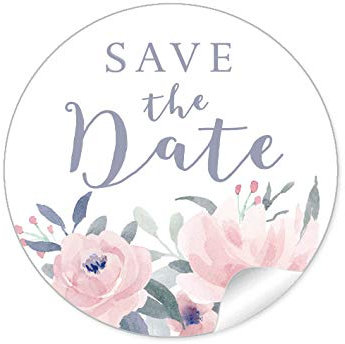 24 STICKER Hochzeit SAVE THE DATE • BLÜTEN ROSEN BLAU ROSA GRAU • Gastgeschenk Etiketten zur Hochzeit Tischdeko Flaschen Tüten Briefe Einladungen Taufe Konfirmation Geburtstag • 4cm rund matt