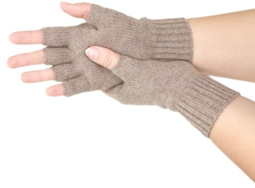 Prettystern Herren Kaschmir-Wolle Halbfinger kurzfingerhandschuhe fingerlose -Handschuhe Handstulpen Hand-Stulpen Braun
