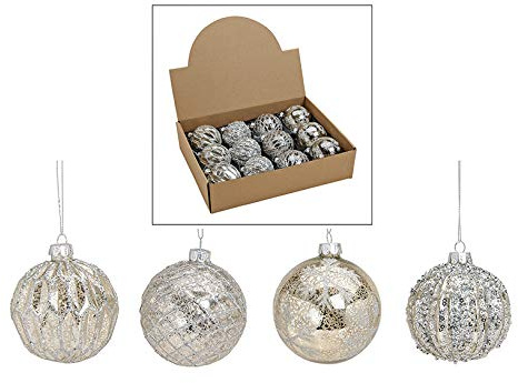 MC-Trend 12 edle Weihnachtskugeln im Set aus Glas (Ø 8 cm) – einzigartige Christbaumkugeln für Festliche Eleganz. Glanz und Stil für Ihren Weihnachtsbaum (Silber)