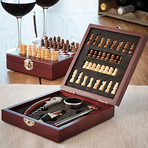 SHOP-STORY - Wein- und Schachbrett-Zubehör-Set im Koffer (37-teilig) für Wein- und Schachfans