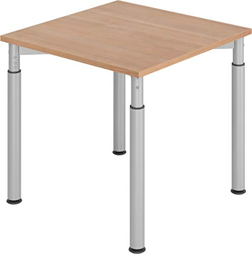 bümö Stabiler Schreibtisch höhenverstellbar 80 x 80 cm | Bürotisch Platte: Nussbaum - Gestell: Silber | Büroschreibtisch mit Höheneinstellung | Tisch für's Büro