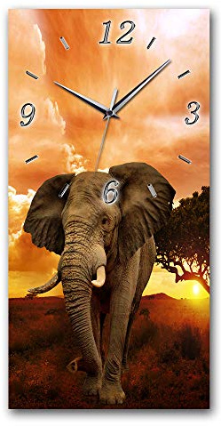 BM Funk Quarz Wanduhr Funkwanduhr Funkwanduhren Funkuhr Funkuhren kein Ticken lautlos geräuschlos leise modern ohne Tickgeräusche groÃŸ XXL Wohnzimmer Küche Afrika Elefanten Wildnis 9045-1 UHK