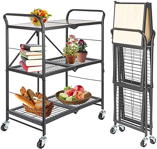 ONVAYA® Küchenwagen James klappbar | Servierwagen klappbar | Etagenwagen | Beistellwagen | Grau | Küchenregal | Multifunktionale Regal| Haushaltsregal | Stand Regal