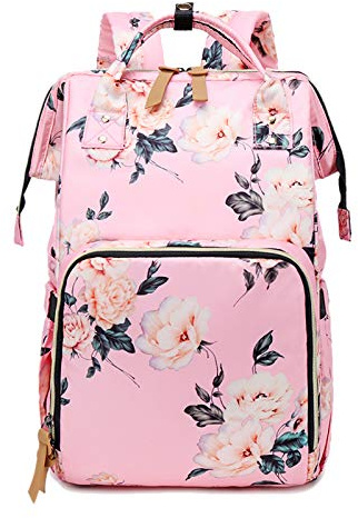 FANDARE Mochilas de Pañales Bebé Bolsa de Pañales con Puerto USB Enchufe de Audífonos Mochila de Viaje Mamá Multifuncional Gran Bolsa de Cambio de Bebé Duradero Nylon Rosado