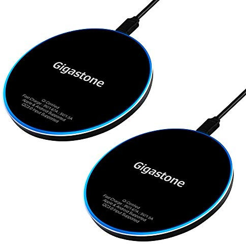 Gigastone Wireless Charger [ 2 Pack ] 15W Max Schnellladeständer, Qi Kabellose Ladestation, Kompatibel mit iPhone, AirPods, Samsung Galaxy/Note, Google Pixel,LG