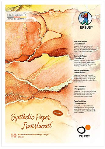 Ursus 16299200 Yupo Synthetic Paper transparent, DIN A5, 10 Blatt, 153 g/qm, synthetisch, Glatte Oberfläche, reiß-und wasserfest, UV lichtecht, extrem strapazierfähig, 100% recyclebar, weiß