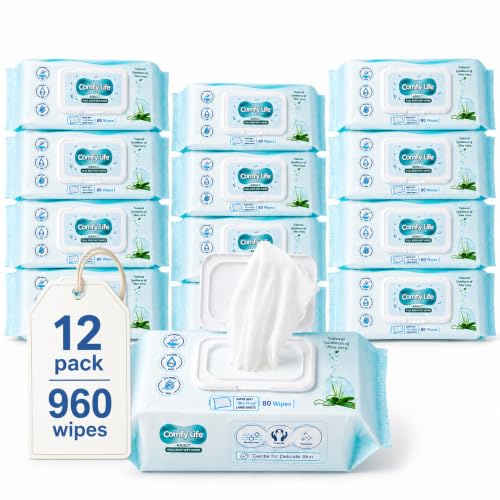 Comfy Life - Salviette umide per il corpo, salviette morbide, senza profumo e senza risciacquo per adulti, per il bagno, il letto e la cura intima (12 confezioni (960 salviette))