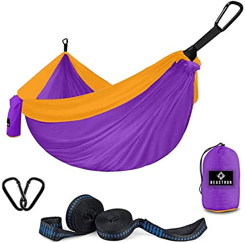 Beastron - Amaca portatile singola e doppia in nylon con due cinghie per alberi (ciascuna 18+1 loop) per zaino in spalla, escursionismo, viaggi, spiaggia e cortile