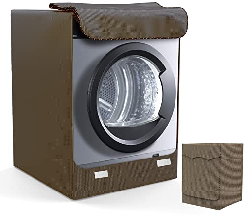 LEESITEC Copripolvere per lavatrice, Coprilavatrice da Esterno Impermeabile per Lavatrice e Asciugatrice, con Apertura Frontale,Marrone, M,60×53×85 cm