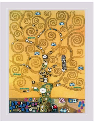 Auslaufmodell Riolis Kreuzstich Set Der Baum des Lebens nach G. Klimt Gemälde, Zählmuster, 30x40cm