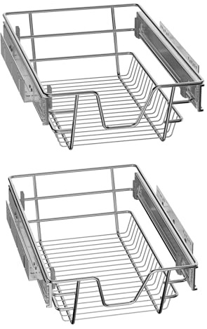 NAIZY 2x Teleskopschublade 30cm Breite anwendbar Küchenschublade Silber Küchen Regal aus Massiver Edelstahl Schrankauszug Küchenschrank (Tatsächliche Breite 27cm, 2 Stück)