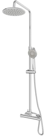 Gainsborough Thermostatic Bar Mixer Shower - Round Dual Outlet - Large Rainfall Drencher, Adjustable 3-Spray Handset, Cool-Touch Thermostatic Safety, Diverter & Adjustable Riser Rail