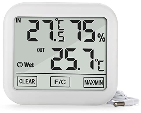 GreenBlue GB381 Station météo avec sonde extérieure de 1,5 m longueur de câble 1,5 m batterie 2xAA