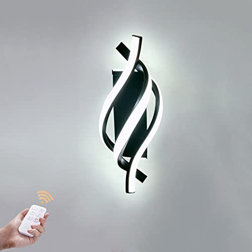 12W LED Wandlampe Schwarz Spirale Form Wandleuchte mit Fernbedienung Deko Innen Nachttischlampe Wandbeleuchtung Dimmbar Modern Flurlampe Beleuchtung für Schlafzimmer Wohnzimmer Treppen Kinderzimmer